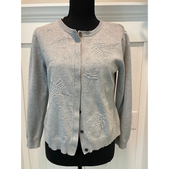 LizSport Cardigan Gray Embroidered Petite Sm - Picture 1 of 5